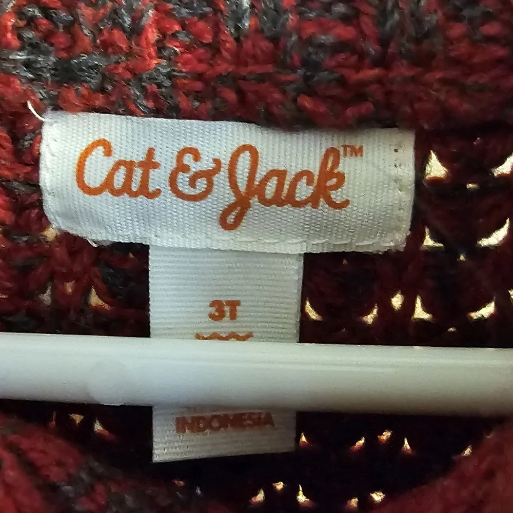 Cat & Jack boys' chunky knit pullover sweater in red, yellow, and gray. - Picture 2 of 4